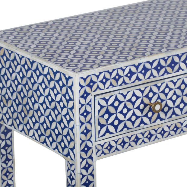 Bone Inlay 4 Drawer Hall Table or Side Table -  Indigo Blue