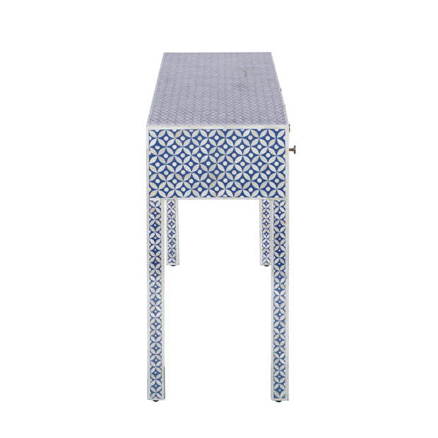 Bone Inlay 4 Drawer Hall Table or Side Table -  Indigo Blue