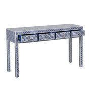 Bone Inlay 4 Drawer Hall Table or Side Table -  Indigo Blue