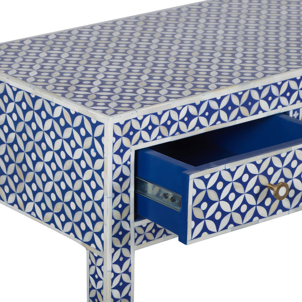 Bone Inlay 4 Drawer Hall Table or Side Table -  Indigo Blue