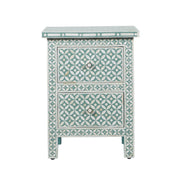 Bone Inlay Bedside Table, 2 Drawer - Geometric Sage Green