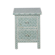 Bone Inlay Bedside Table, 2 Drawer - Geometric Sage Green