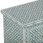 Bone Inlay Bedside Table, 2 Drawer - Geometric Sage Green