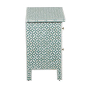 Bone Inlay Bedside Table, 2 Drawer - Geometric Sage Green
