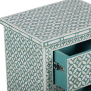 Bone Inlay Bedside Table, 2 Drawer - Geometric Sage Green