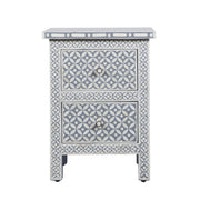 Bone Inlay Bedside Table, 2 Drawer - Geometric Grey
