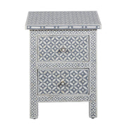 Bone Inlay Bedside Table, 2 Drawer - Geometric Grey