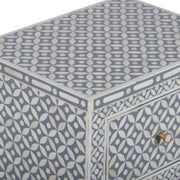 Bone Inlay Bedside Table, 2 Drawer - Geometric Grey