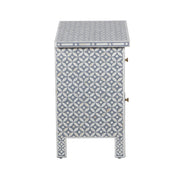 Bone Inlay Bedside Table, 2 Drawer - Geometric Grey