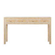 Bone Inlay 4 Drawer Hall Table or Side Table - Almond Geometric