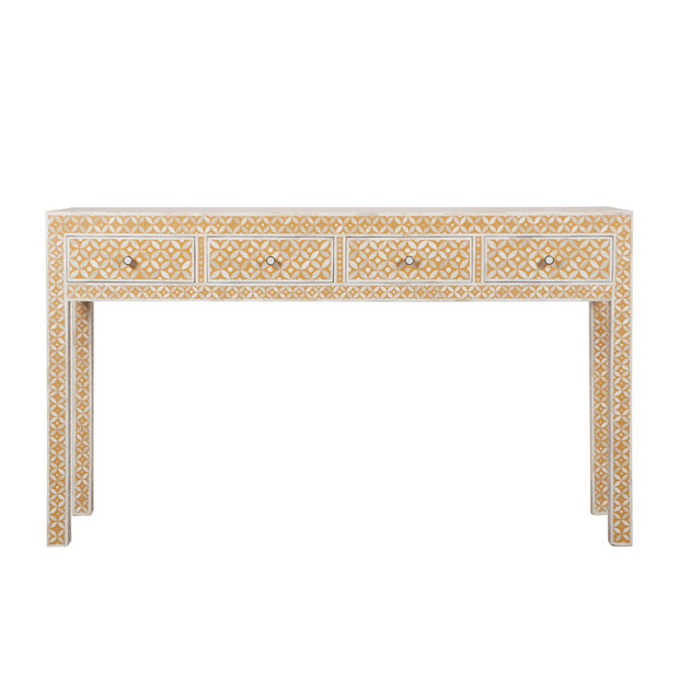 Bone Inlay 4 Drawer Hall Table or Side Table - Almond Geometric
