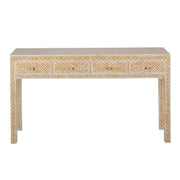 Bone Inlay 4 Drawer Hall Table or Side Table - Almond Geometric