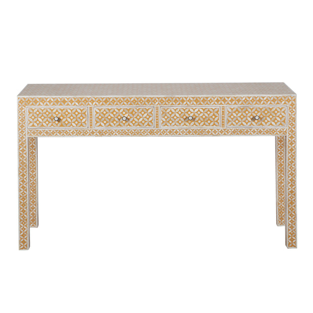 Bone Inlay 4 Drawer Hall Table or Side Table - Almond Geometric