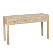 Bone Inlay 4 Drawer Hall Table or Side Table - Almond Geometric