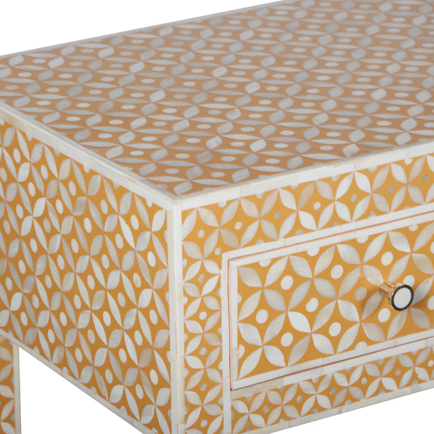 Bone Inlay 4 Drawer Hall Table or Side Table - Almond Geometric