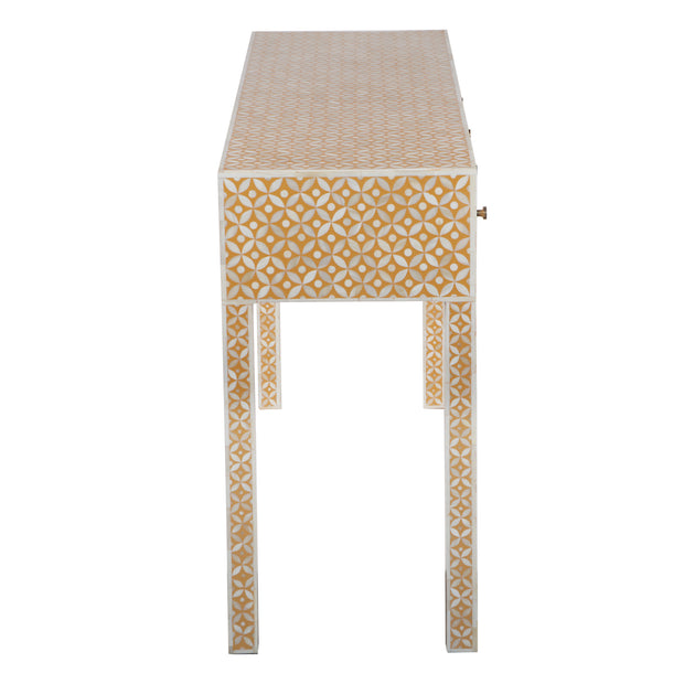 Bone Inlay 4 Drawer Hall Table or Side Table - Almond Geometric