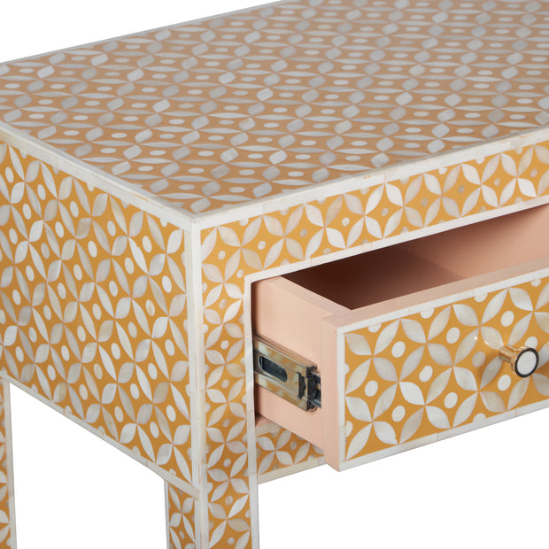 Bone Inlay 4 Drawer Hall Table or Side Table - Almond Geometric