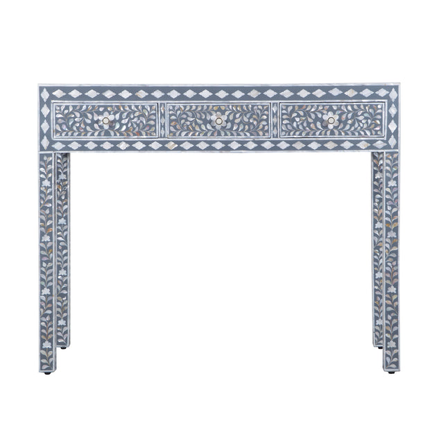 Mother of Pearl Inlay 3 Drawer Hall Table or Side Table - Dark Grey
