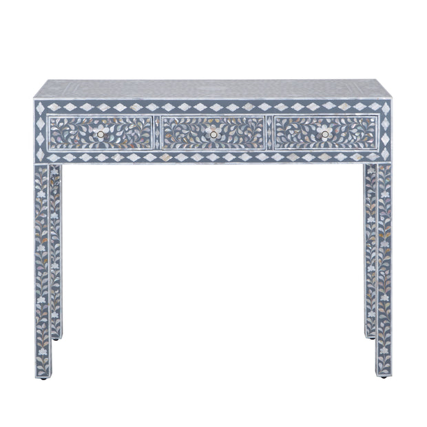 Mother of Pearl Inlay 3 Drawer Hall Table or Side Table - Dark Grey