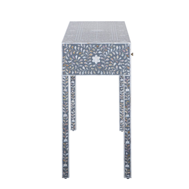Mother of Pearl Inlay 3 Drawer Hall Table or Side Table - Dark Grey