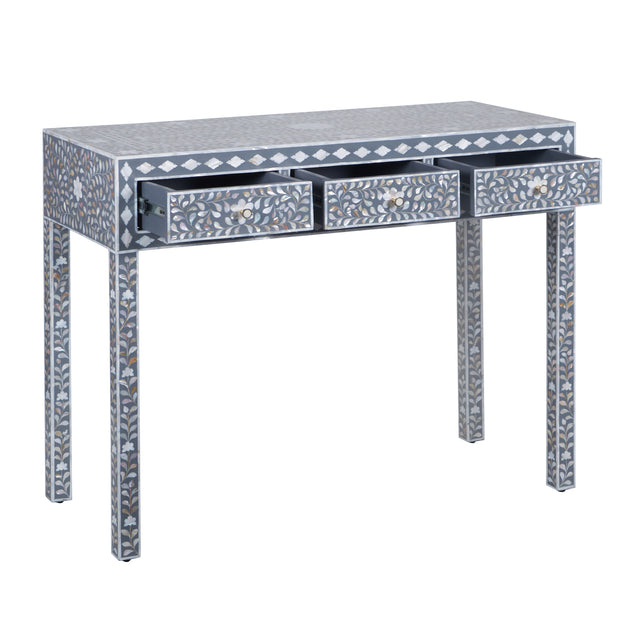 Mother of Pearl Inlay 3 Drawer Hall Table or Side Table - Dark Grey