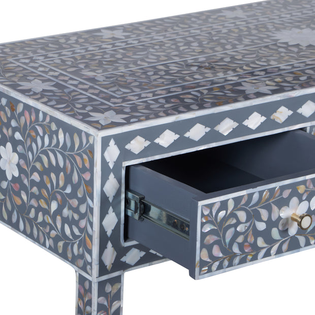 Mother of Pearl Inlay 3 Drawer Hall Table or Side Table - Dark Grey