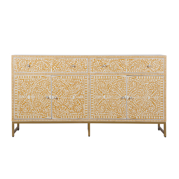 Bone Inlay Buffet Chest of Drawers -  Almond Floral Scroll