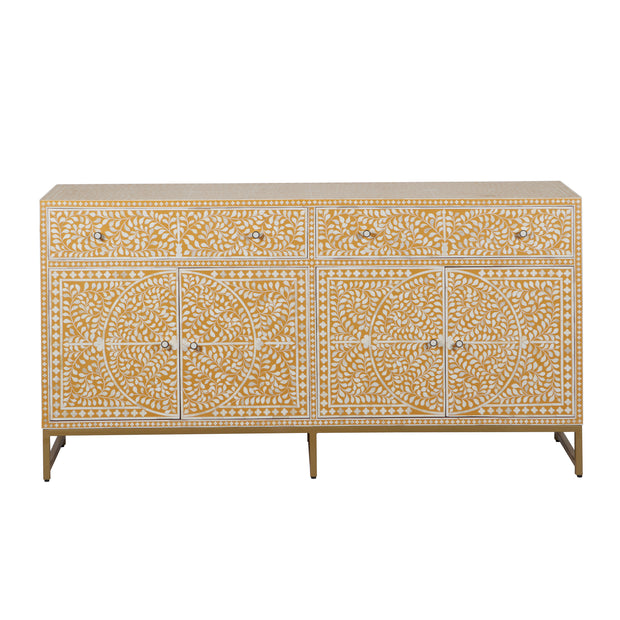 Bone Inlay Buffet Chest of Drawers -  Almond Floral Scroll