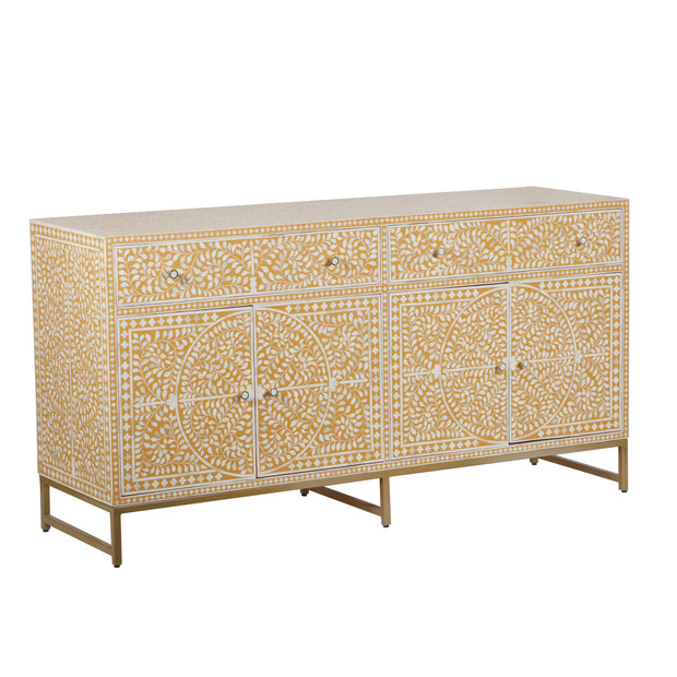 Bone Inlay Buffet Chest of Drawers -  Almond Floral Scroll
