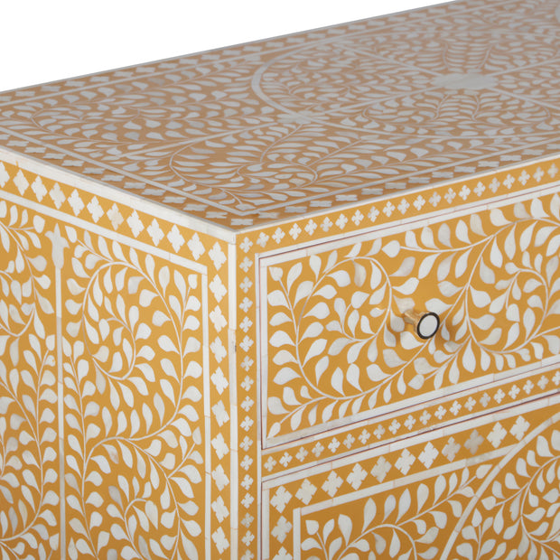 Bone Inlay Buffet Chest of Drawers -  Almond Floral Scroll
