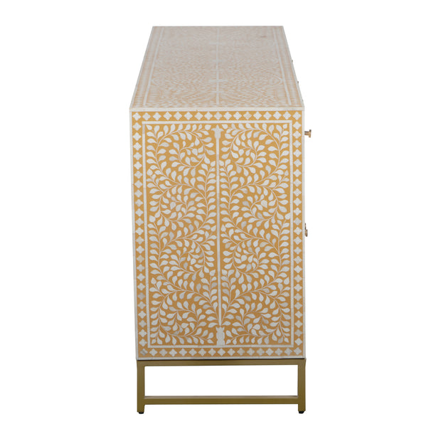 Bone Inlay Buffet Chest of Drawers -  Almond Floral Scroll