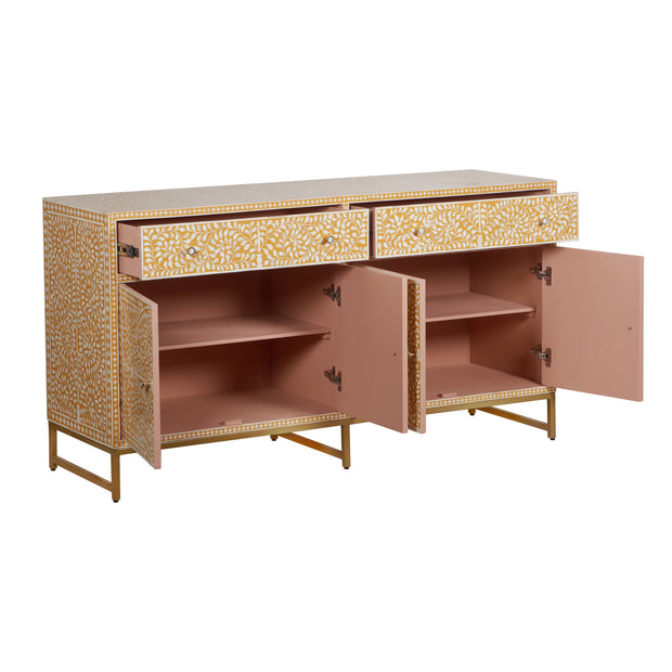 Bone Inlay Buffet Chest of Drawers -  Almond Floral Scroll