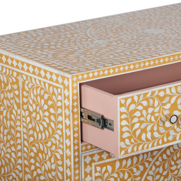 Bone Inlay Buffet Chest of Drawers -  Almond Floral Scroll