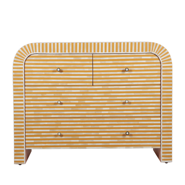 Bone Inlay 4 Drawer Chest of Drawers - Waterfall / Curved - Almond