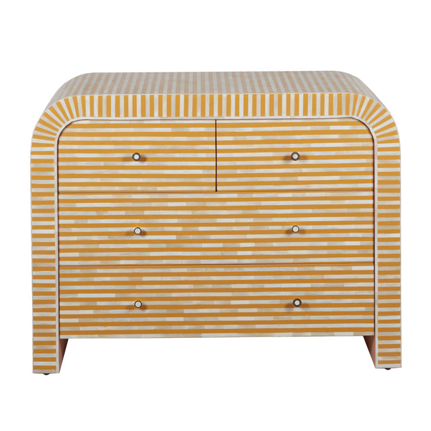 Bone Inlay 4 Drawer Chest of Drawers - Waterfall / Curved - Almond