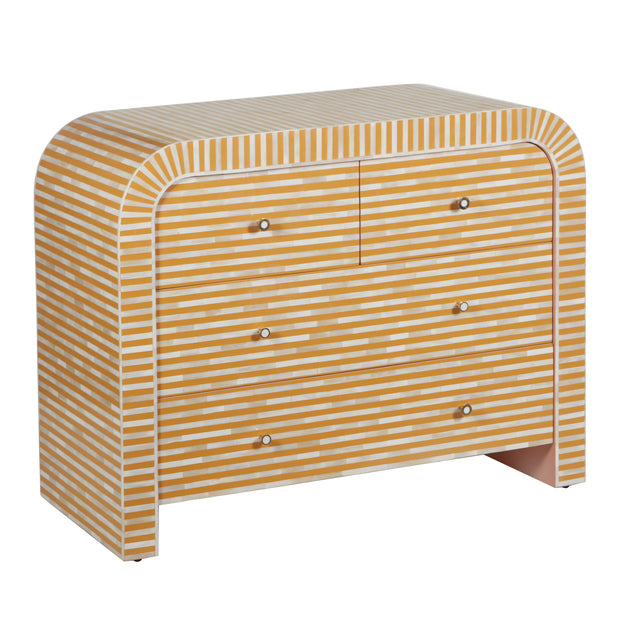 Bone Inlay 4 Drawer Chest of Drawers - Waterfall / Curved - Almond