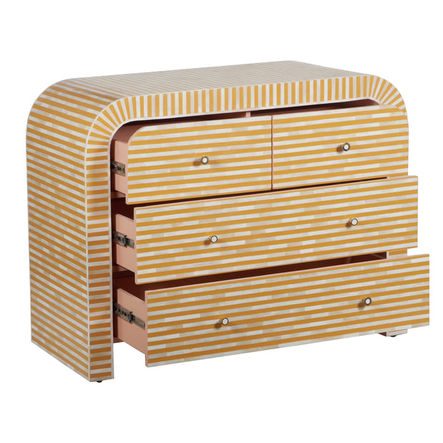 Bone Inlay 4 Drawer Chest of Drawers - Waterfall / Curved - Almond