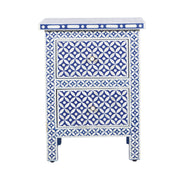 Bone Inlay Bedside Table, 2 Drawer - Indigo Blue