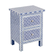 Bone Inlay Bedside Table, 2 Drawer - Indigo Blue