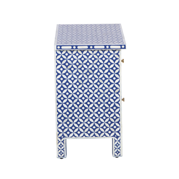 Bone Inlay Bedside Table, 2 Drawer - Indigo Blue