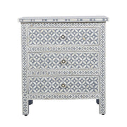 Bone Inlay Large 3 Drawer Bedside Table - Grey Geometric - Abacus and Hunt