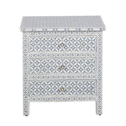 Bone Inlay Large 3 Drawer Bedside Table - Grey Geometric - Abacus and Hunt