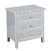 Bone Inlay Large 3 Drawer Bedside Table - Grey Geometric - Abacus and Hunt