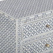 Bone Inlay Large 3 Drawer Bedside Table - Grey Geometric - Abacus and Hunt