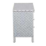 Bone Inlay Large 3 Drawer Bedside Table - Grey Geometric - Abacus and Hunt