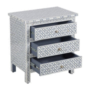 Bone Inlay Large 3 Drawer Bedside Table - Grey Geometric - Abacus and Hunt