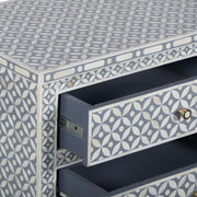 Bone Inlay Large 3 Drawer Bedside Table - Grey Geometric - Abacus and Hunt
