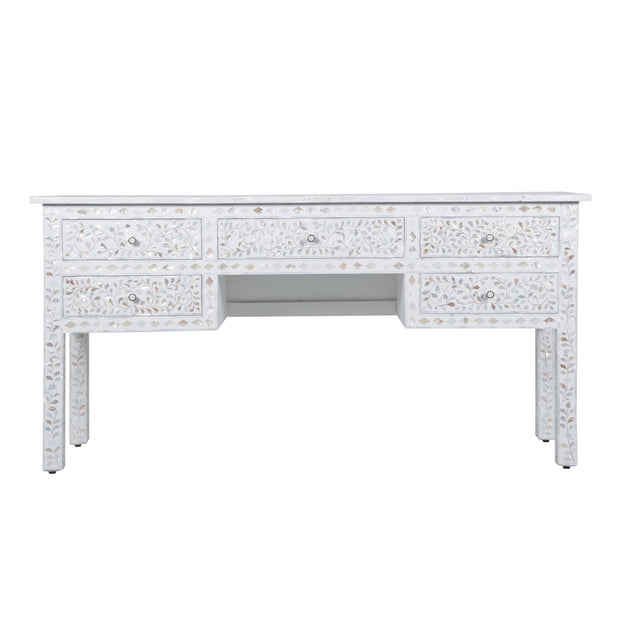 Mother of Pearl Inlay 5 Drawer Desk - White Floral