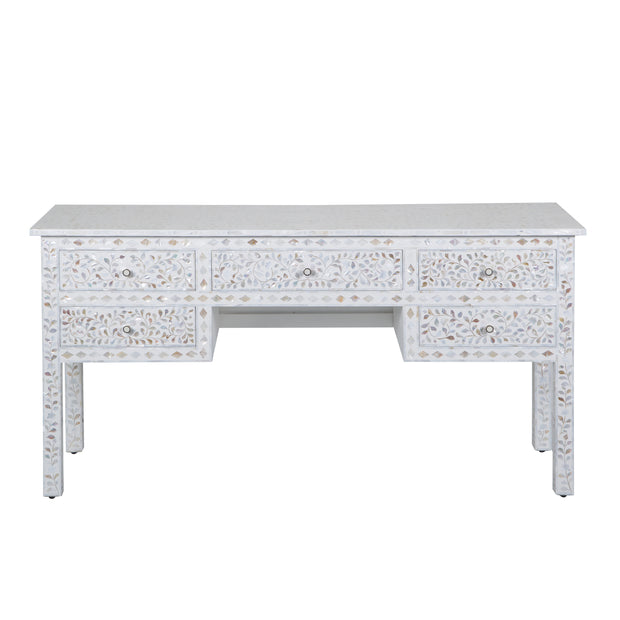 Mother of Pearl Inlay 5 Drawer Desk - White Floral