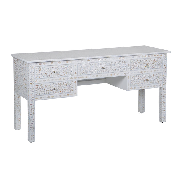 Mother of Pearl Inlay 5 Drawer Desk - White Floral